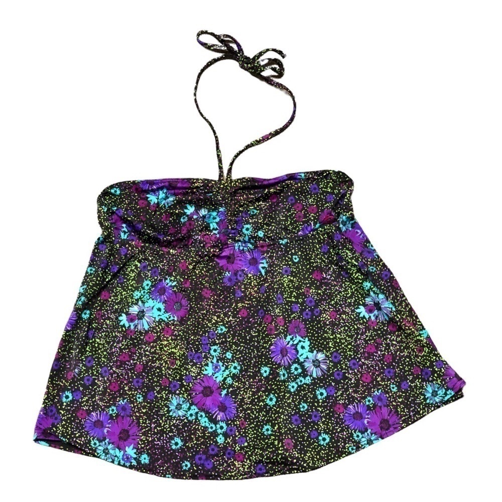 BILLABONG Floral and Polka Dot Tankini Top Halter Tie at the Neck - Size Large